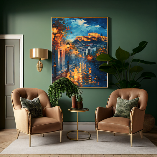 Printable wall art city print displayed in a luxury UK living room interior design affordable instant download
