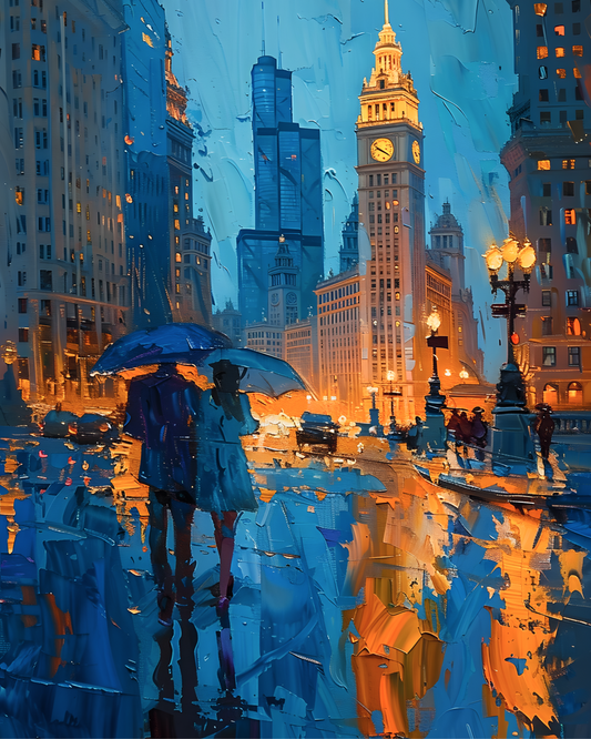 Umbrellas Beneath Chicago Lights Printable Wall Art | Instant Download